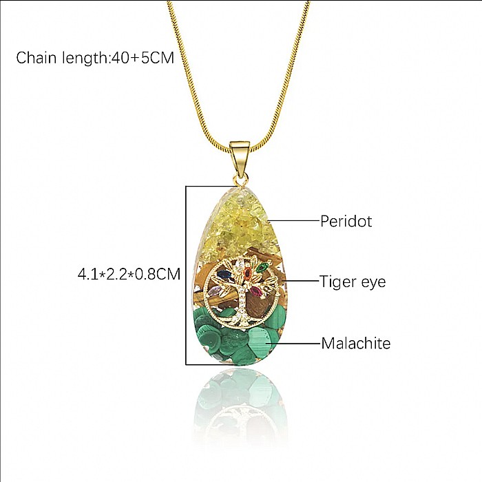Colier orgonit cu pandantiv Arborele Vietii pentru meditatie, Reiki, Yoga din cristale de peridot, ochi de tigru si malachit [5]