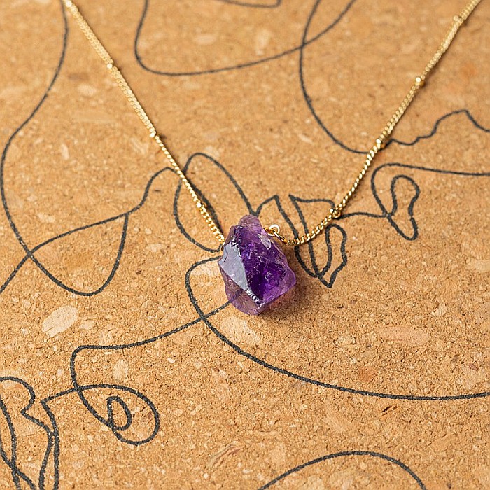 Colier pietre naturale Kalindi din Ametist brut, placat cu aur de 18K [8]