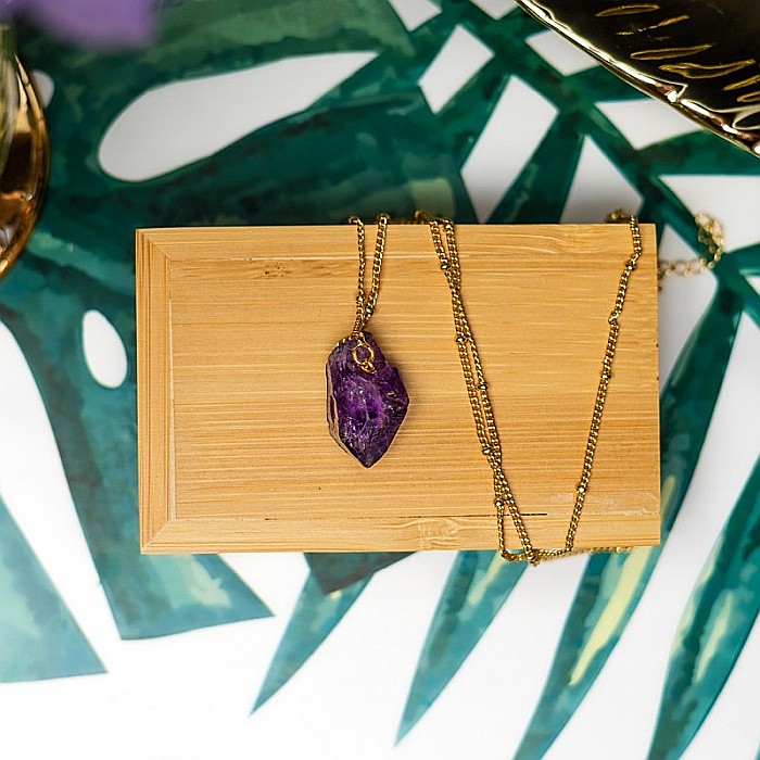 Colier pietre naturale Kalindi din Ametist brut, placat cu aur de 18K [9]