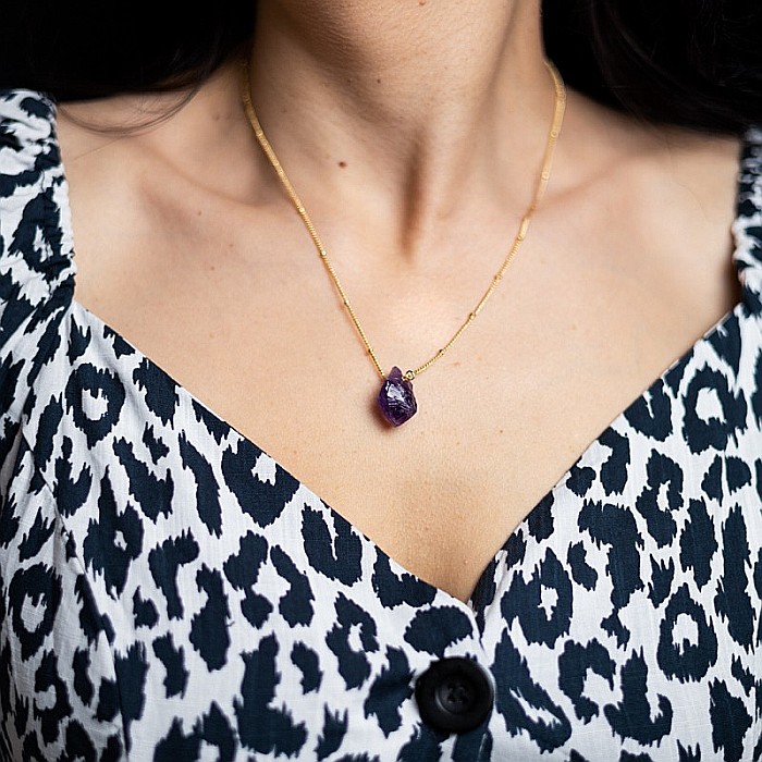 Colier pietre naturale Kalindi din Ametist brut, placat cu aur de 18K [10]