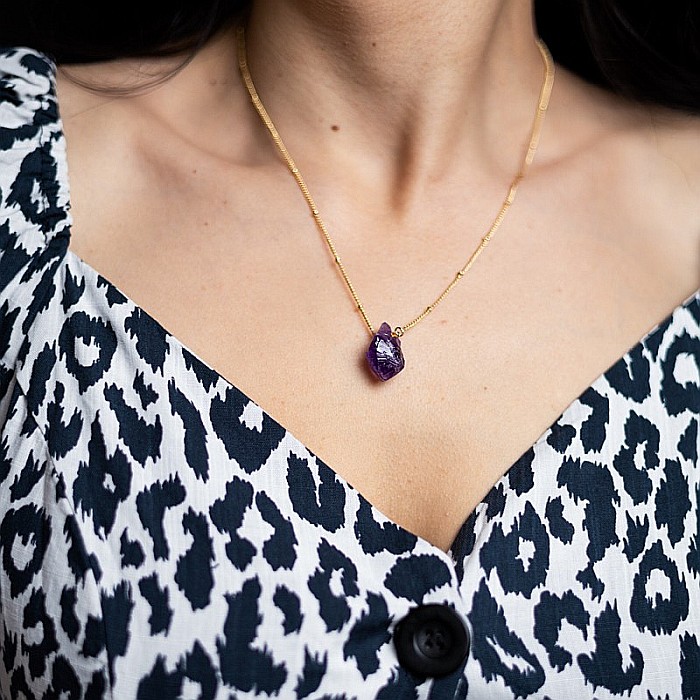 Colier pietre naturale Kalindi din Ametist brut, placat cu aur de 18K [2]