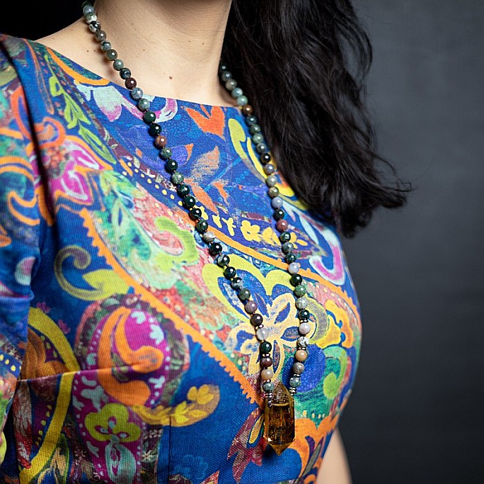 Colier pietre semipretioase Agat Indian, Alisha, cu cristal de Citrin varf dublu [2]