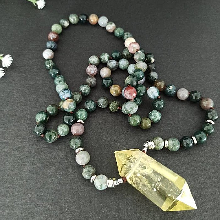 Colier pietre semipretioase Agat Indian, Alisha, cu cristal de Citrin varf dublu [6]