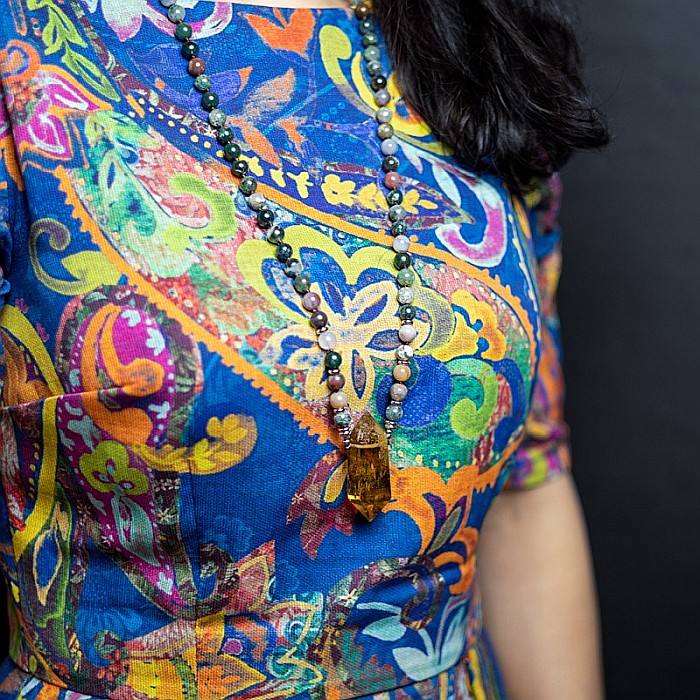 Colier pietre semipretioase Agat Indian, Alisha, cu cristal de Citrin varf dublu [12]