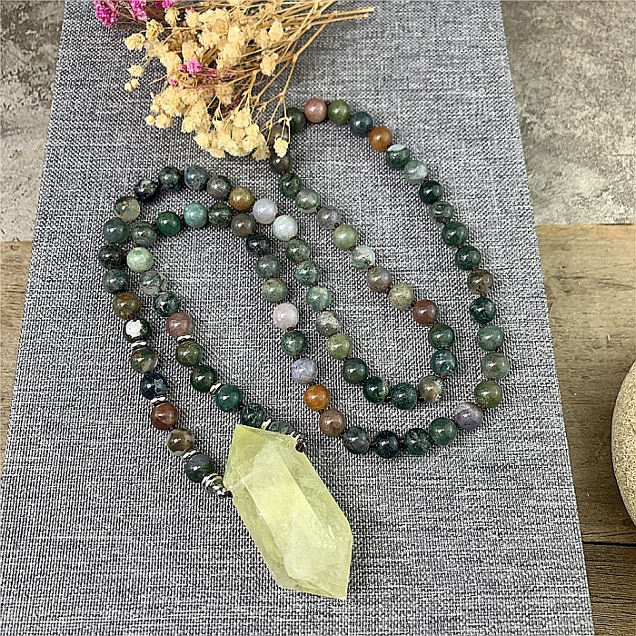 Colier pietre semipretioase Agat Indian, Alisha, cu cristal de Citrin varf dublu [5]