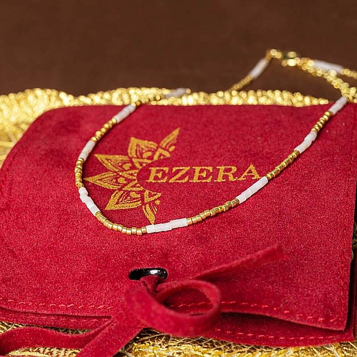 Colier pietre semipretioase Cuart Roz, choker pietre naturale elegant Vania cu Sunstone Miyuki Seed, placat cu aur 18 K [2]