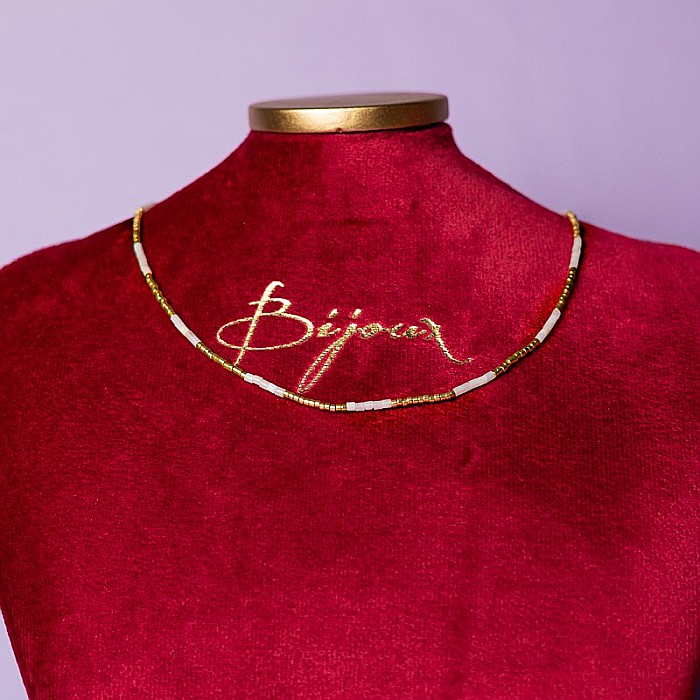 Colier pietre semipretioase Cuart Roz, choker pietre naturale elegant Vania cu Sunstone Miyuki Seed, placat cu aur 18 K [4]