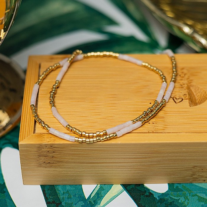 Colier pietre semipretioase Cuart Roz, choker pietre naturale elegant Vania cu Sunstone Miyuki Seed, placat cu aur 18 K [6]