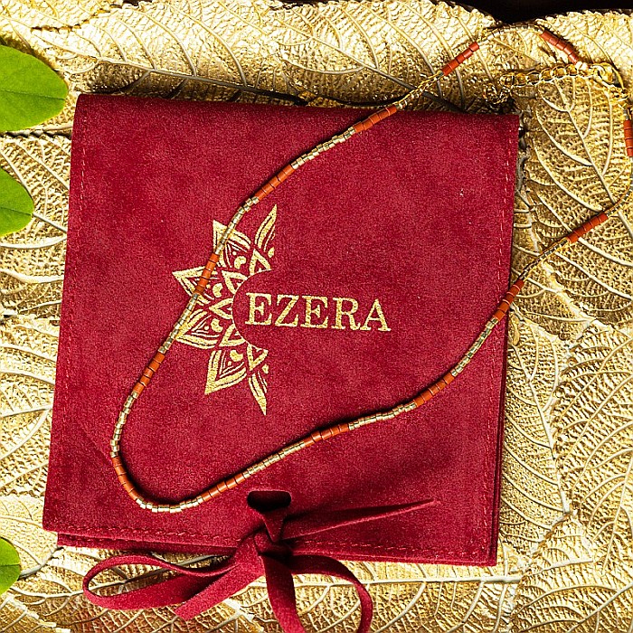 Colier pietre semipretioase Jasp Rosu, choker pietre naturale elegant Vania, Sunstone Miyuki Seed, placat cu aur 18 K [6]