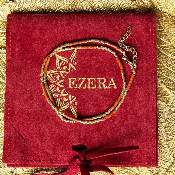 Colier pietre semipretioase Jasp Rosu, choker pietre naturale elegant Vania, Sunstone Miyuki Seed, placat cu aur 18 K [5]