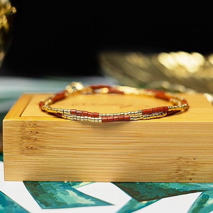 Colier pietre semipretioase Jasp Rosu, choker pietre naturale elegant Vania, Sunstone Miyuki Seed, placat cu aur 18 K [8]