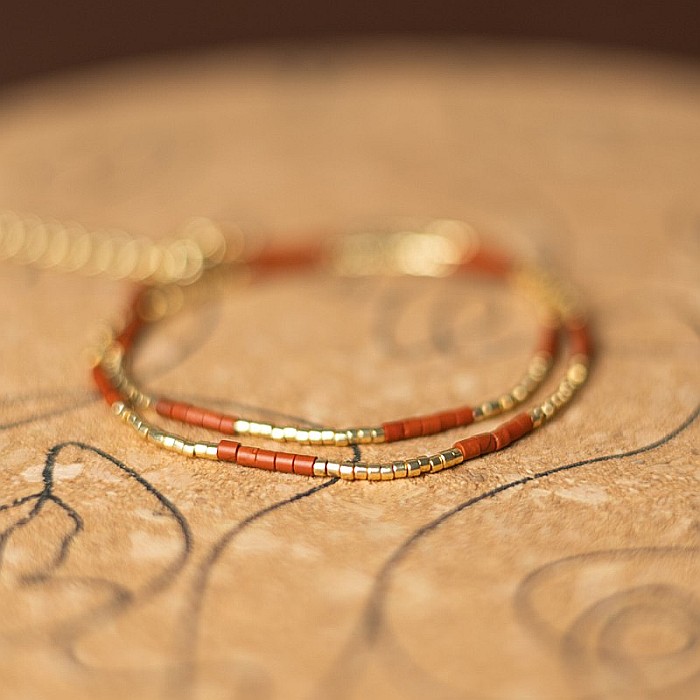 Colier pietre semipretioase Jasp Rosu, choker pietre naturale elegant Vania, Sunstone Miyuki Seed, placat cu aur 18 K [7]