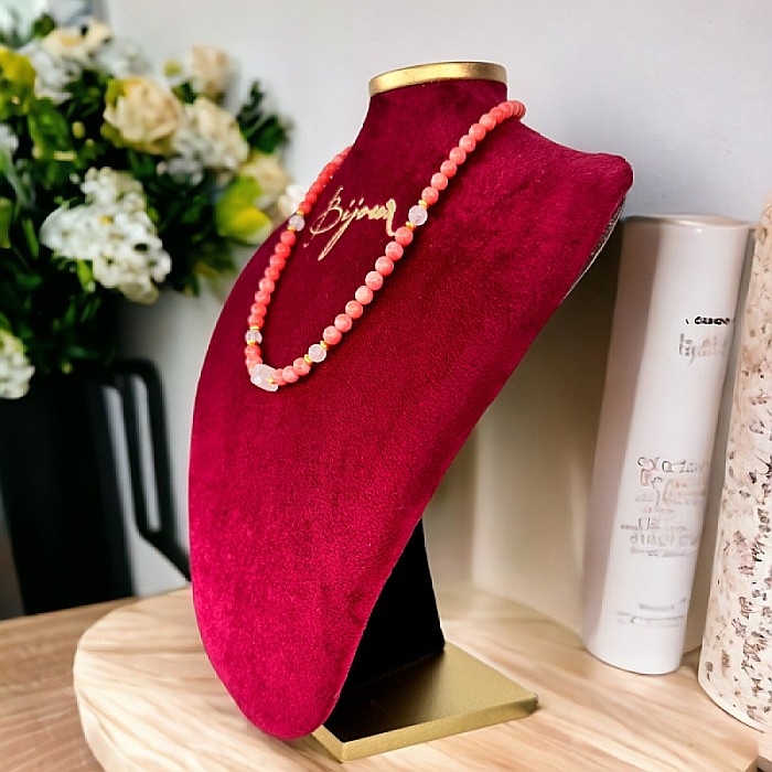 Colier pietre semipretioase Karissa din Coral si Cuart Roz cu argint 925 [9]