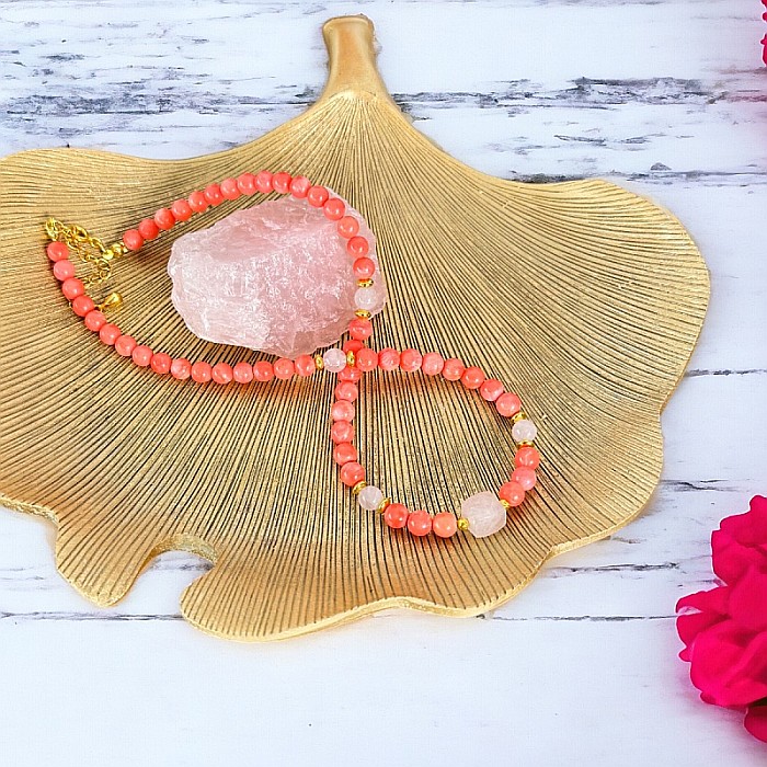 Colier pietre semipretioase Karissa din Coral si Cuart Roz cu argint 925 [6]