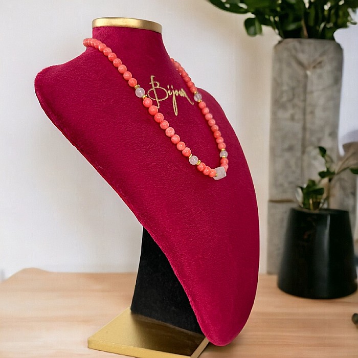 Colier pietre semipretioase Karissa din Coral si Cuart Roz cu argint 925 [5]