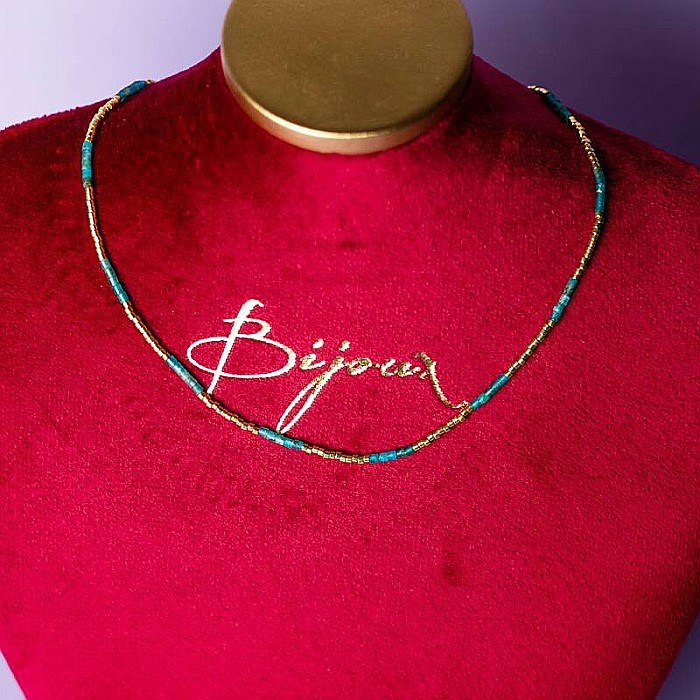 Colier pietre semipretioase Kyanit, choker pietre naturale placat cu aur 18 K, elegant Vania cu Sunstone Miyuki Seed [5]