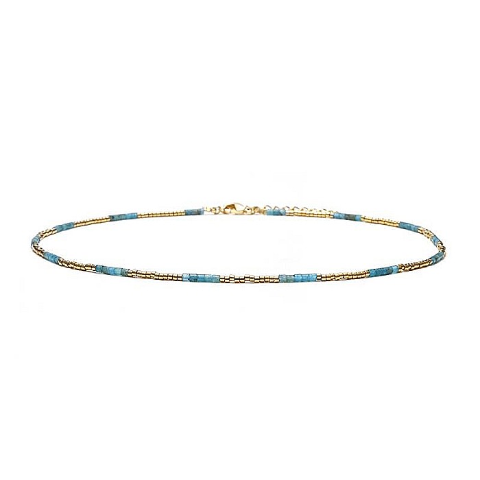 Colier pietre semipretioase Kyanit, choker pietre naturale placat cu aur 18 K, elegant Vania cu Sunstone Miyuki Seed [8]