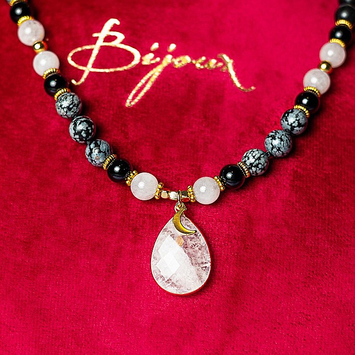 Colier pietre semipretioase Mala cu 108 margele, Zoya, din Turmalina si Obsidian cu Pandantiv Piatra Lunii [14]