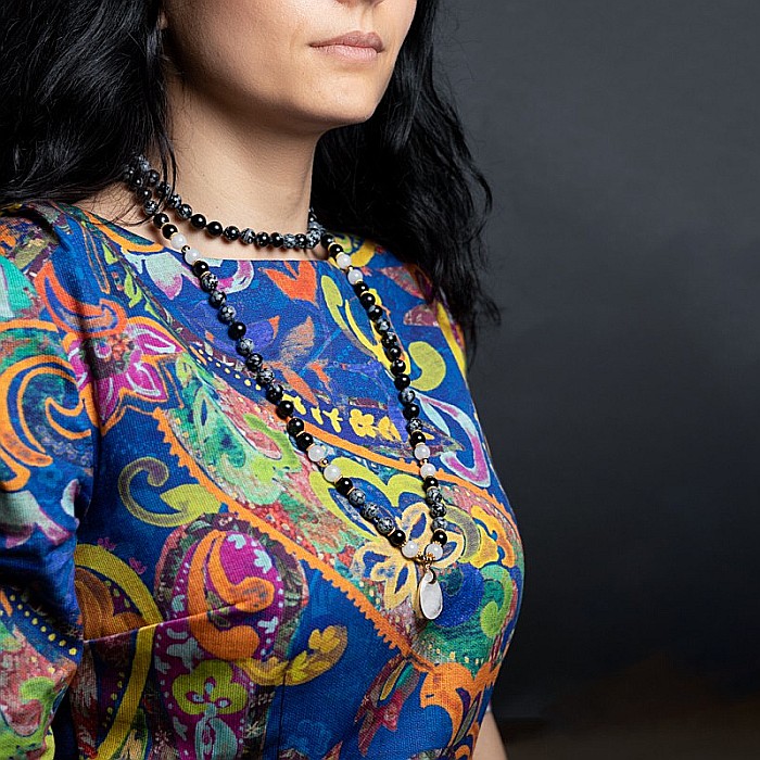 Colier pietre semipretioase Mala cu 108 margele, Zoya, din Turmalina si Obsidian cu Pandantiv Piatra Lunii [5]