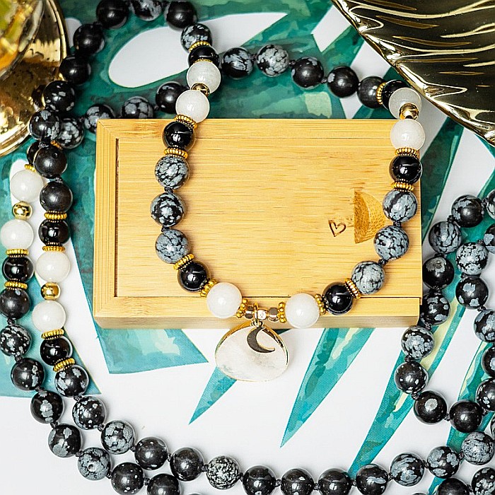 Colier pietre semipretioase Mala cu 108 margele, Zoya, din Turmalina si Obsidian cu Pandantiv Piatra Lunii [15]