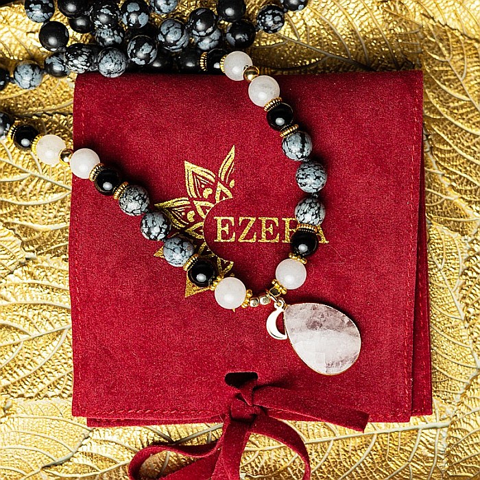 Colier pietre semipretioase Mala cu 108 margele, Zoya, din Turmalina si Obsidian cu Pandantiv Piatra Lunii [13]