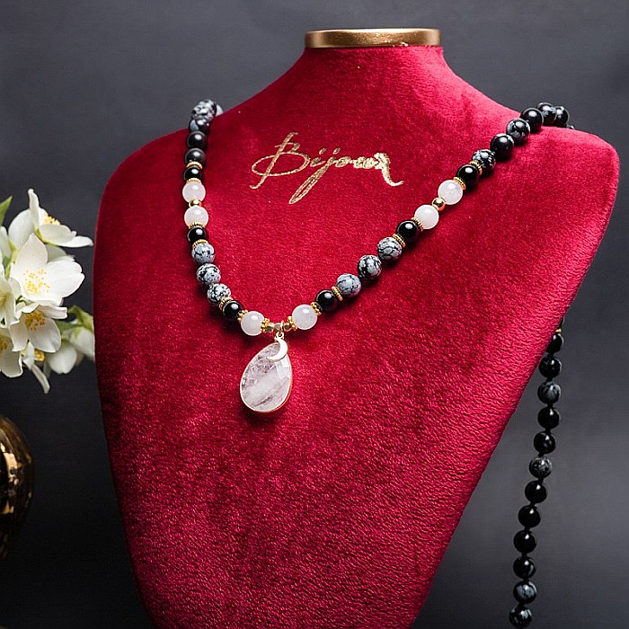 Colier pietre semipretioase Mala cu 108 margele, Zoya, din Turmalina si Obsidian cu Pandantiv Piatra Lunii [16]