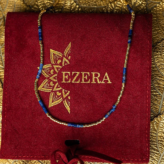 HOT! Colier pietre semipretioase Sodalit, choker pietre naturale elegant Vania, placat cu aur de 18K [6]