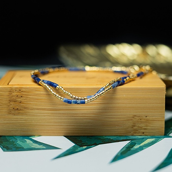 HOT! Colier pietre semipretioase Sodalit, choker pietre naturale elegant Vania, placat cu aur de 18K [2]