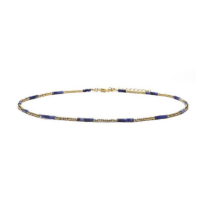 HOT! Colier pietre semipretioase Sodalit, choker pietre naturale elegant Vania, placat cu aur de 18K [8]