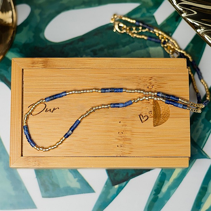 HOT! Colier pietre semipretioase Sodalit, choker pietre naturale elegant Vania, placat cu aur de 18K [7]