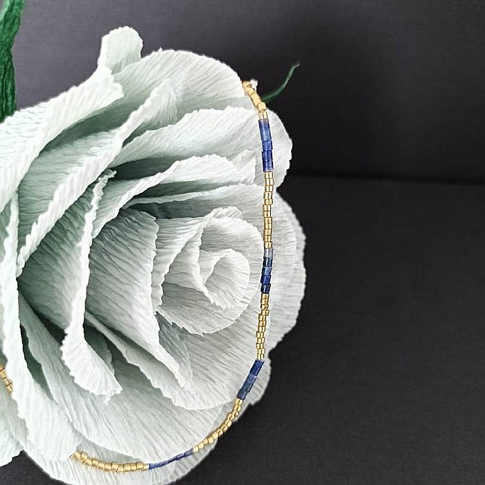 HOT! Colier pietre semipretioase Sodalit, choker pietre naturale elegant Vania, placat cu aur de 18K [4]