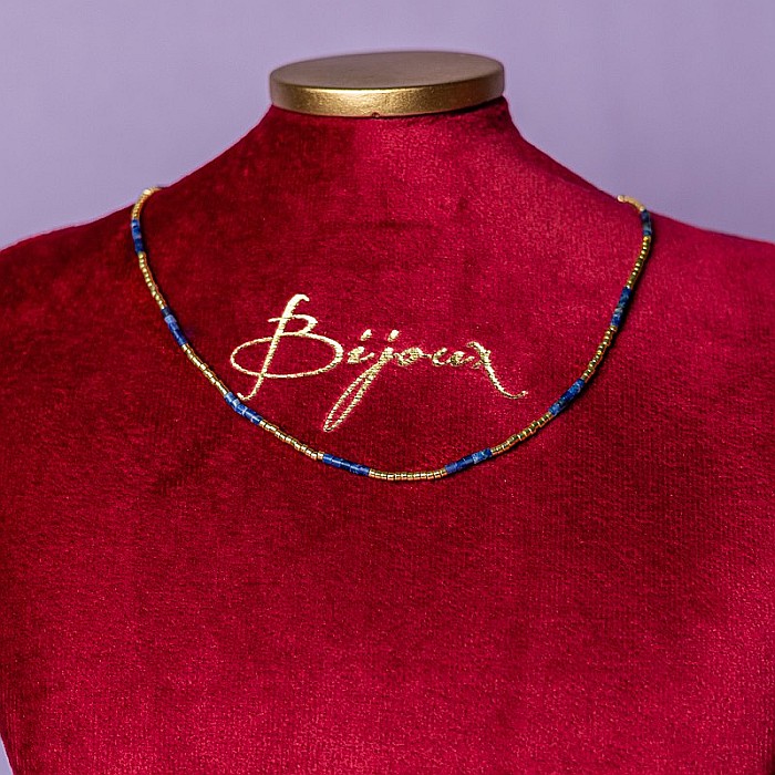 HOT! Colier pietre semipretioase Sodalit, choker pietre naturale elegant Vania, placat cu aur de 18K [3]