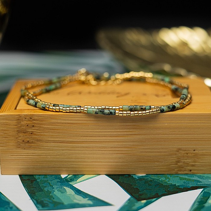 HOT! Colier pietre semipretioase Turcoaz African, choker placat cu aur 18 K, pietre naturale elegant Vania cu Sunstone Miyuki [2]