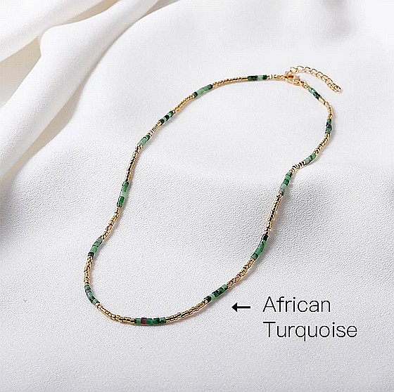 HOT! Colier pietre semipretioase Turcoaz African, choker placat cu aur 18 K, pietre naturale elegant Vania cu Sunstone Miyuki [4]