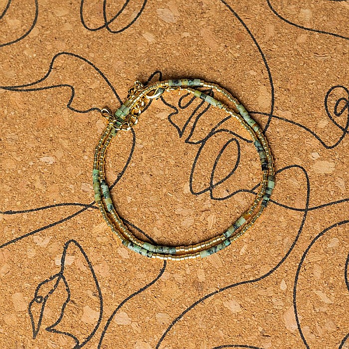 HOT! Colier pietre semipretioase Turcoaz African, choker placat cu aur 18 K, pietre naturale elegant Vania cu Sunstone Miyuki [3]