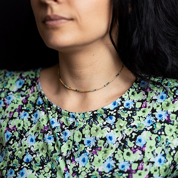 HOT! Colier pietre semipretioase Turcoaz African, choker placat cu aur 18 K, pietre naturale elegant Vania cu Sunstone Miyuki [1]