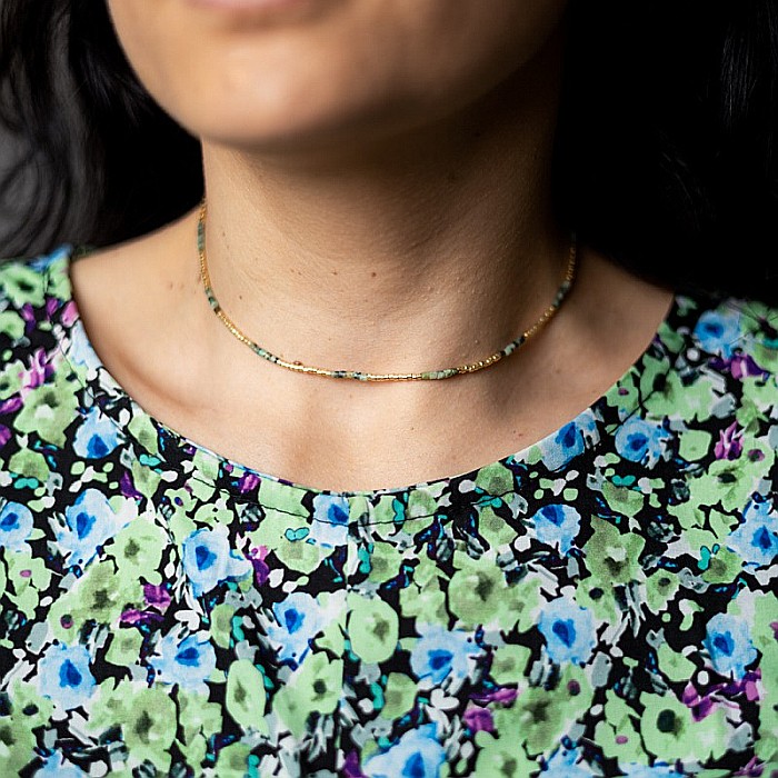 HOT! Colier pietre semipretioase Turcoaz African, choker placat cu aur 18 K, pietre naturale elegant Vania cu Sunstone Miyuki [9]