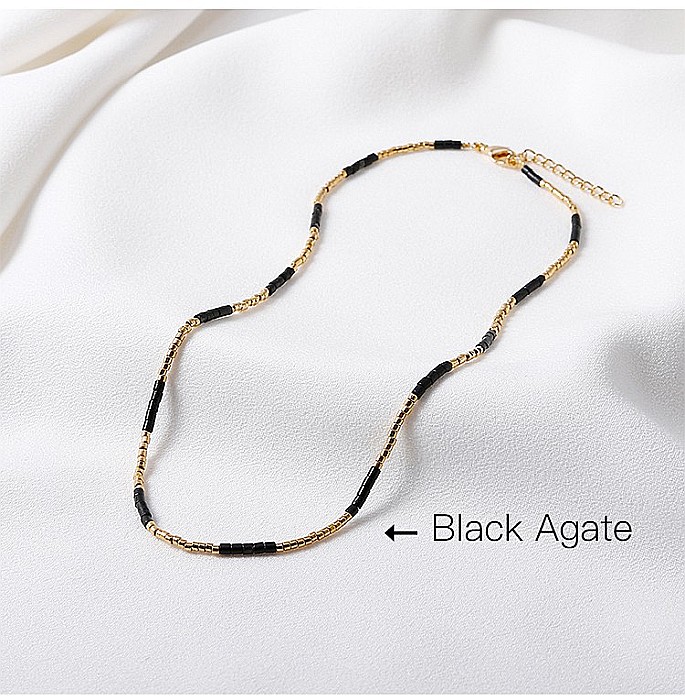 Colier placat cu aur 18 K, pietre semipretioase choker pietre naturale Agat Negru si Sunstone Miyuki Seed, elegant Vania [3]