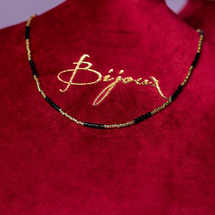 Colier placat cu aur 18 K, pietre semipretioase choker pietre naturale Agat Negru si Sunstone Miyuki Seed, elegant Vania [7]