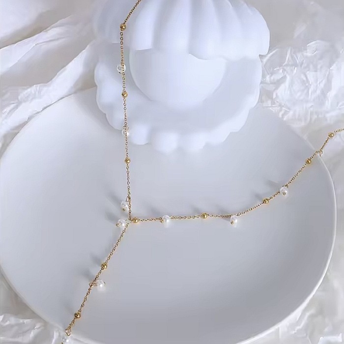 Colier tassel elegant lung din otel inoxidabil placat cu aur si perle Yanira [3]