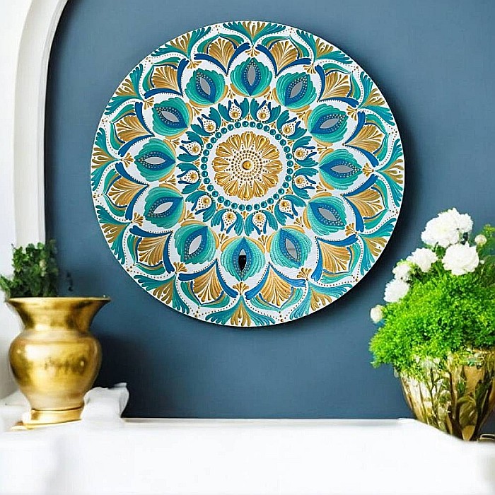 Cu gandul la vacanta, tablou mandala pictat manual in culorile verii, soare, apa, energie buna, 40 cm [4]