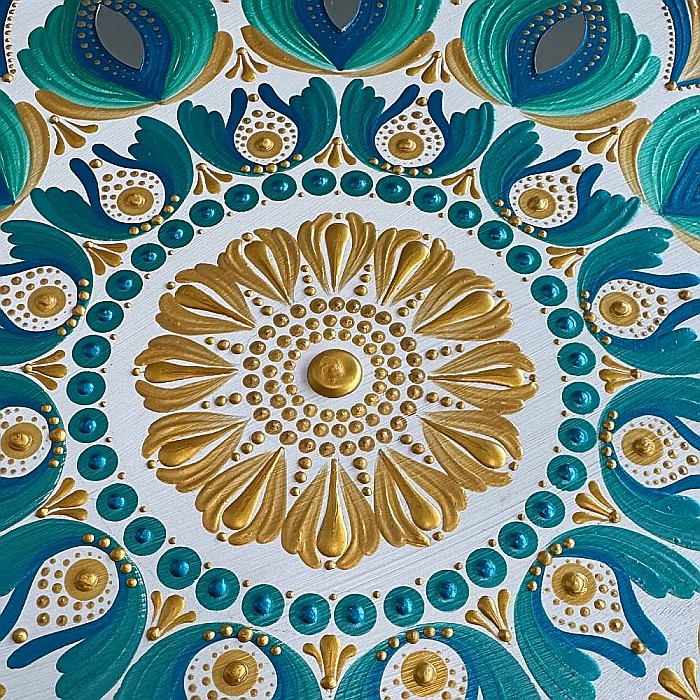 Cu gandul la vacanta, tablou mandala pictat manual in culorile verii, soare, apa, energie buna, 40 cm [7]