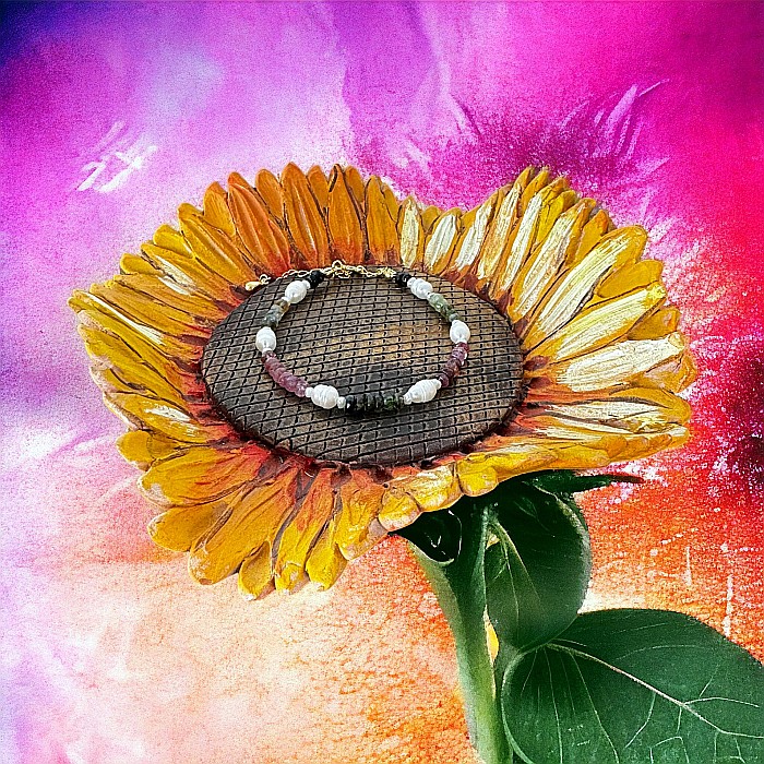 Descopera un univers fascinant al culorii- Bratara din Perle Naturale si Cristale de Turmalina Multicolora cu argint [5]