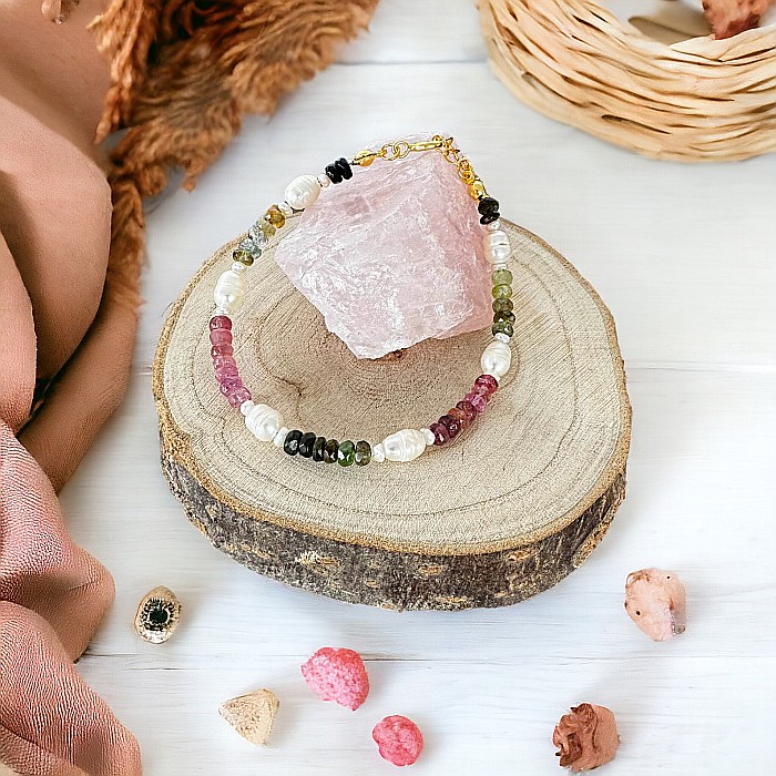 Descopera un univers fascinant al culorii- Bratara din Perle Naturale si Cristale de Turmalina Multicolora cu argint [3]