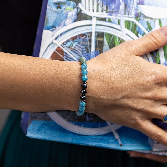 Fathia, bratara cristale de Jad Albastru, Jad Verde si Shell Turquoise Negru, margele de 6mm [6]