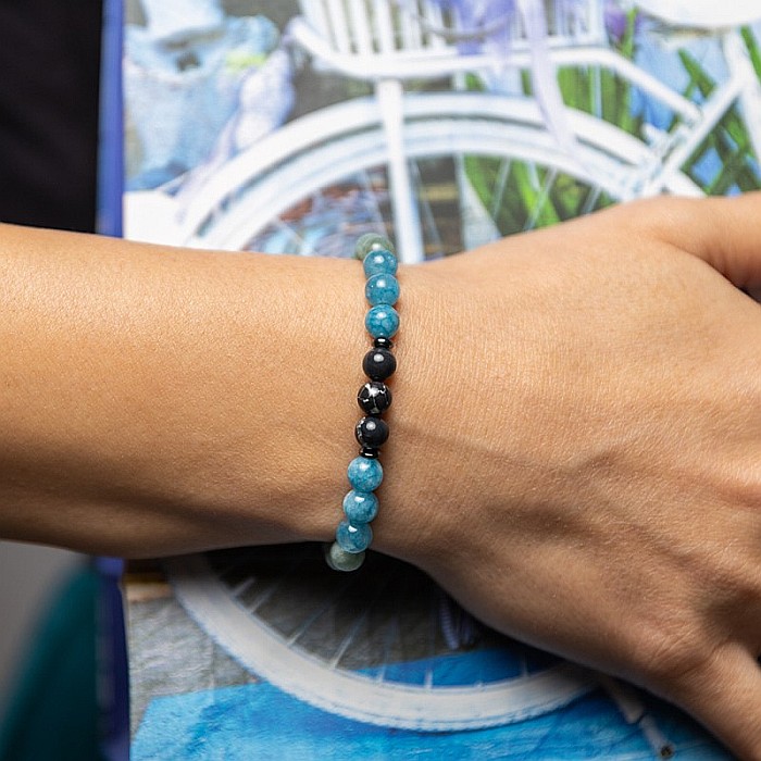 Fathia, bratara cristale de Jad Albastru, Jad Verde si Shell Turquoise Negru, margele de 6mm [1]