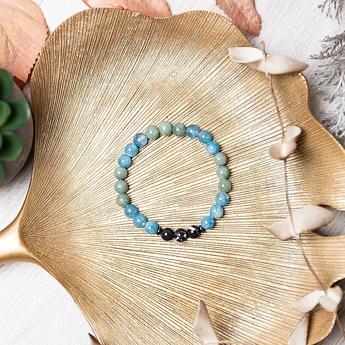 Fathia, bratara cristale de Jad Albastru, Jad Verde si Shell Turquoise Negru, margele de 6mm [3]