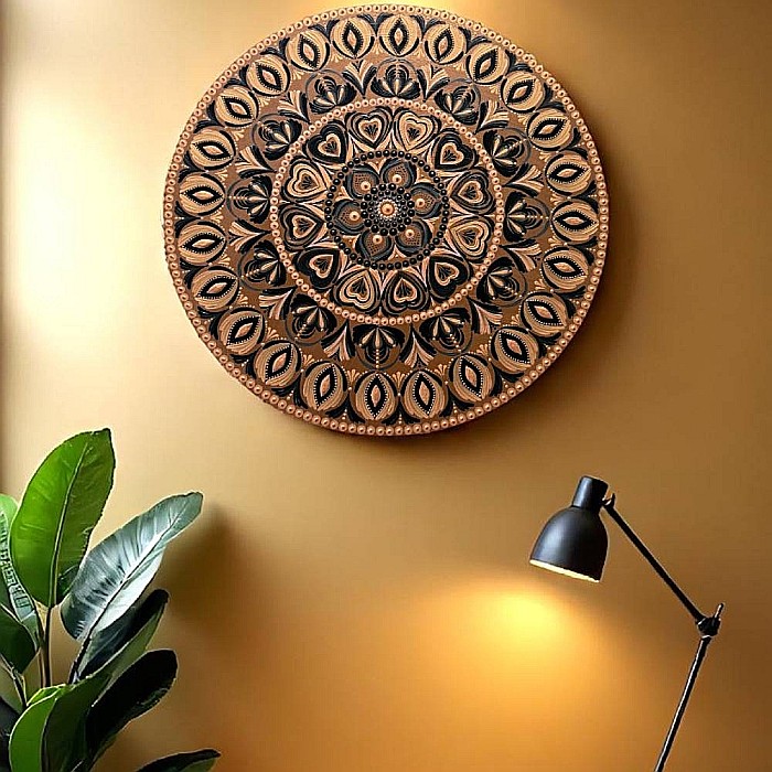 Frumusetea imperfectiunii-Tablou mandala unicat pictat manual pe suport de lemn, 60 cm [7]
