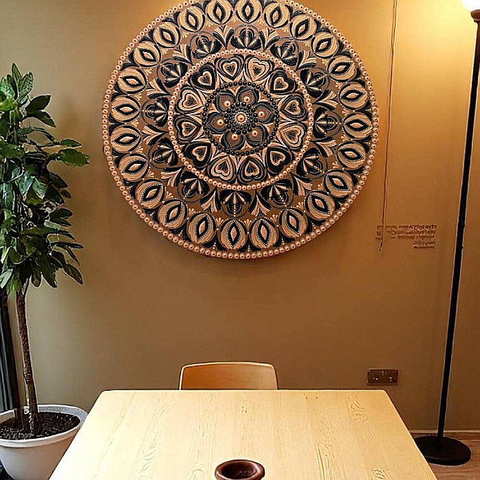 Frumusetea imperfectiunii-Tablou mandala unicat pictat manual pe suport de lemn, 60 cm [8]