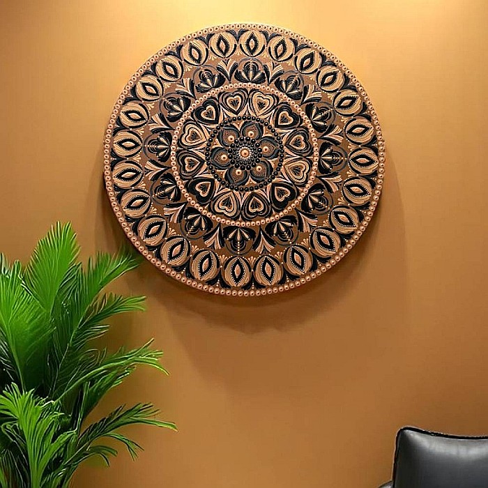 Frumusetea imperfectiunii-Tablou mandala unicat pictat manual pe suport de lemn, 60 cm [5]